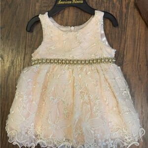 American Princess Ivory Lace Kids Dress with Gold Accents